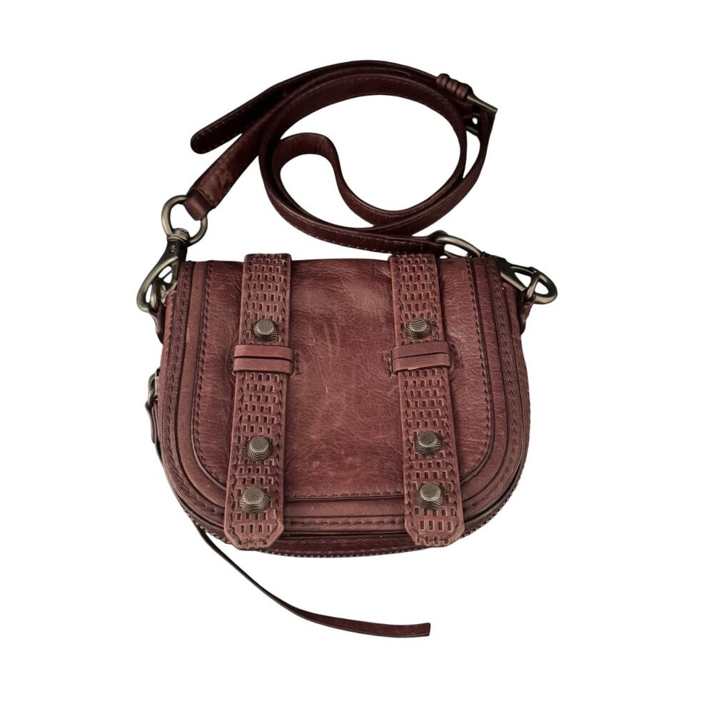 She+Lo Leather Burgundy Crossbody Shoulder Bag Adjustable Strap Flap Studded